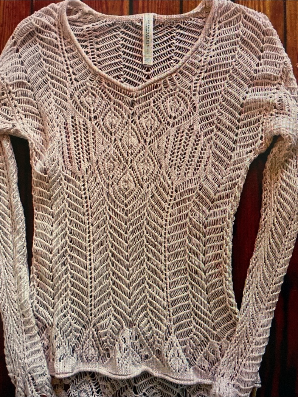 Aeropostale Beige Open-Knit V-Neck Tunic Sweater